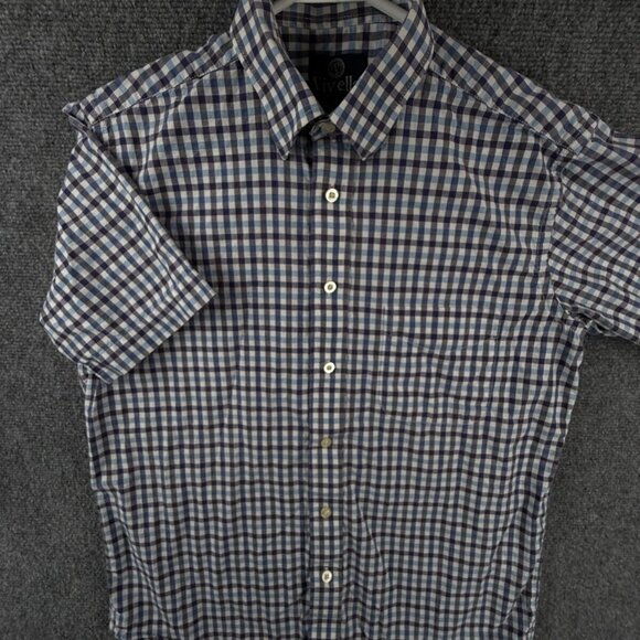 Viyella Short Sleeve Blue Purple Check Cotton Woven Medium Button Up Shirt Adult - Picture 1 of 14